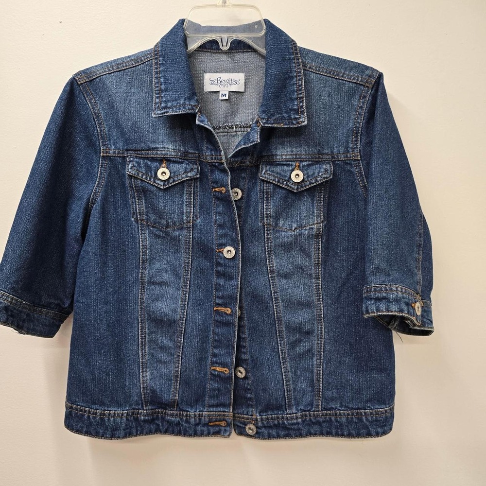 Revolt Women's Blue Denim Jacket Button Front Collared Pockets Size M